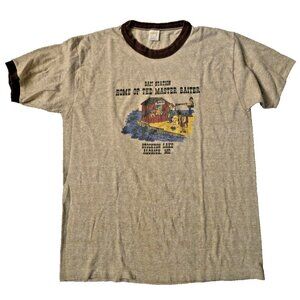 VINTAGE 70s 80s RINGER T-SHIRT XL Bait Station MASTER BAITER Stockton‎ Lake MO